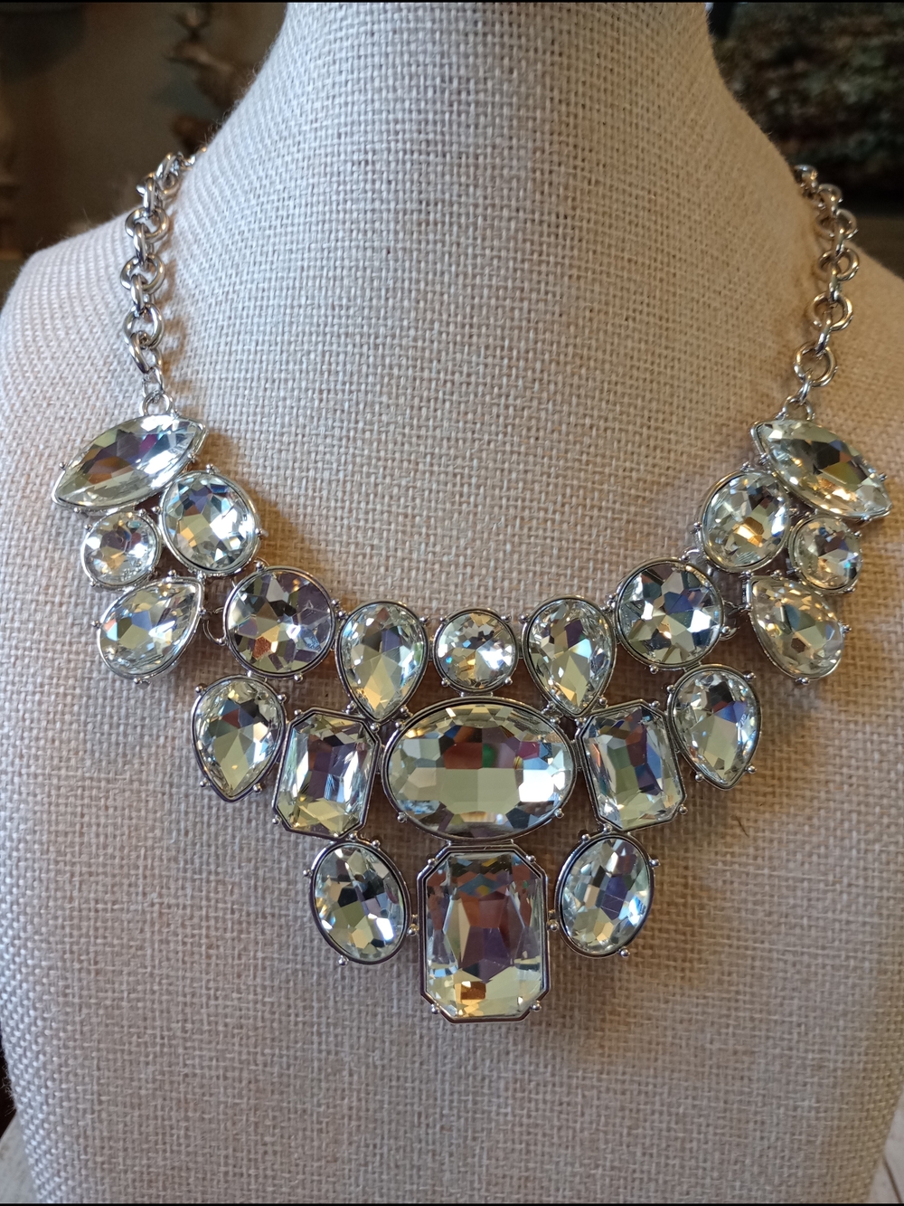 Vintage Zi-Crystal Bib Necklace - Silver Clear
